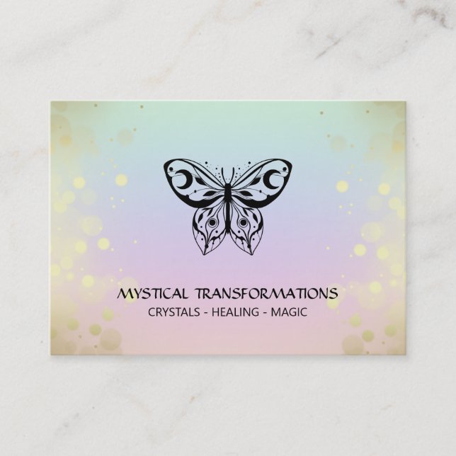 *~* Moth Butterfly Magic Boho Rainbow Pastel  Visitkort (Framsida)
