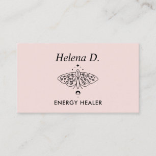 Moth Butterfly Måne Phase Reiki Practitioner Rosa Visitkort