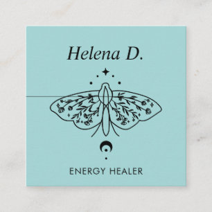 Moth Butterfly Måne Phase Reiki Practitioner Yoga Fyrkantigt Visitkort