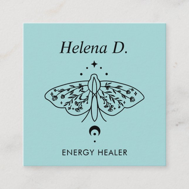 Moth Butterfly Måne Phase Reiki Practitioner Yoga Fyrkantigt Visitkort (Framsida)