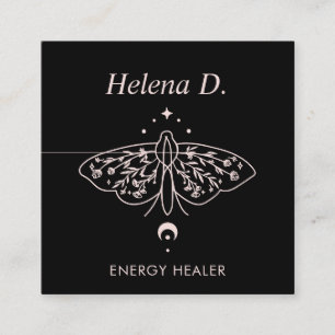 Moth Butterfly Måne Phase Reiki Practitioner Yoga Fyrkantigt Visitkort