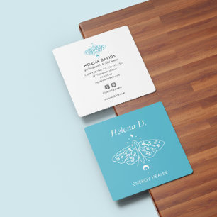 Moth Butterfly Måne Phase Reiki Practitioner Yoga Fyrkantigt Visitkort