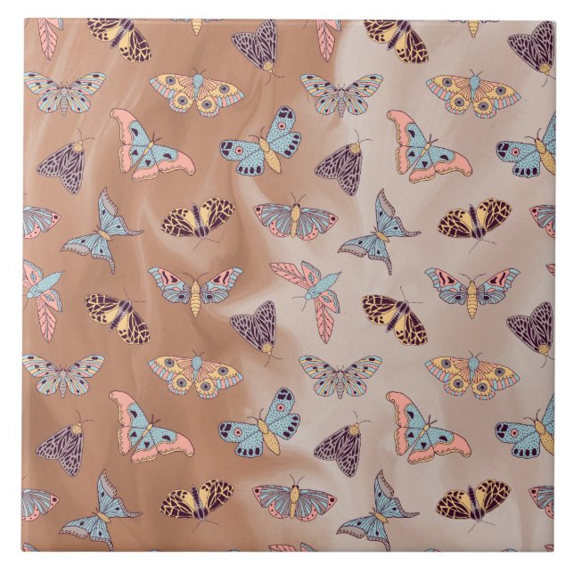 Moth Butterfly Mönster Kakelplatta (Framsidan)