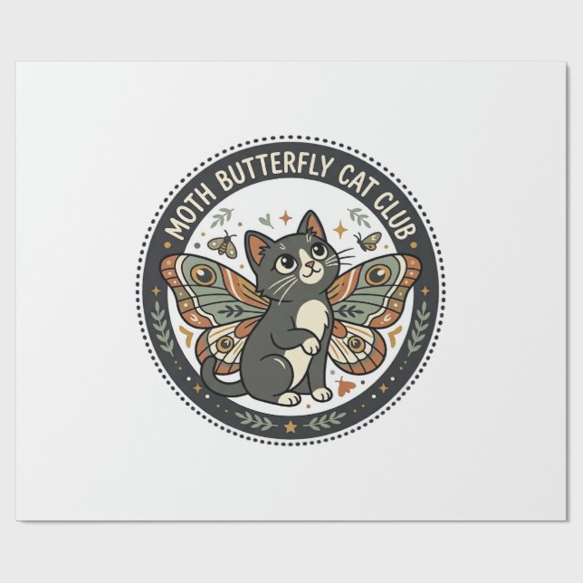 Moth Fjäril Katt POD Vector Art - Moth Fjäril Presentpapper (Platt)