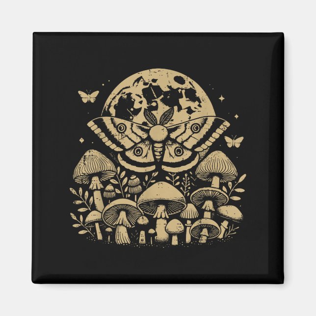 Moth Full Moon Mushroom Boho Aesthetic Occult Men  Magnet (Framsidan)