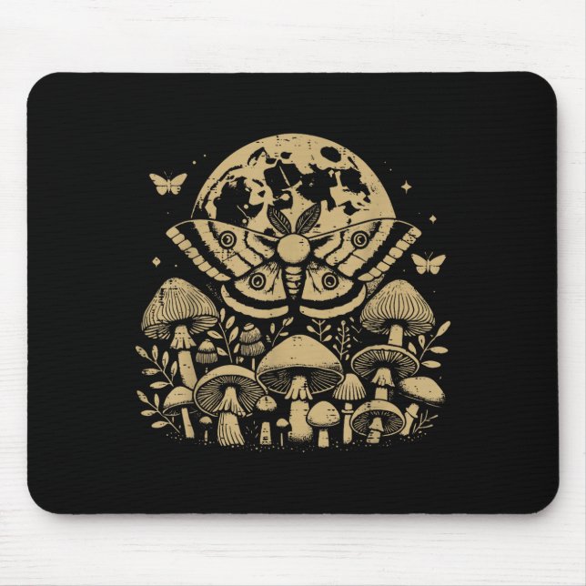 Moth Full Moon Mushroom Boho Aesthetic Occult Men  Musmatta (Framsidan)