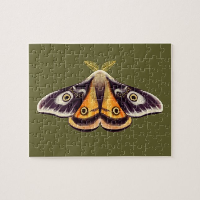Moth Insekt Art Goblincore Saturnia Witchy Grönt Pussel (Horisontell)