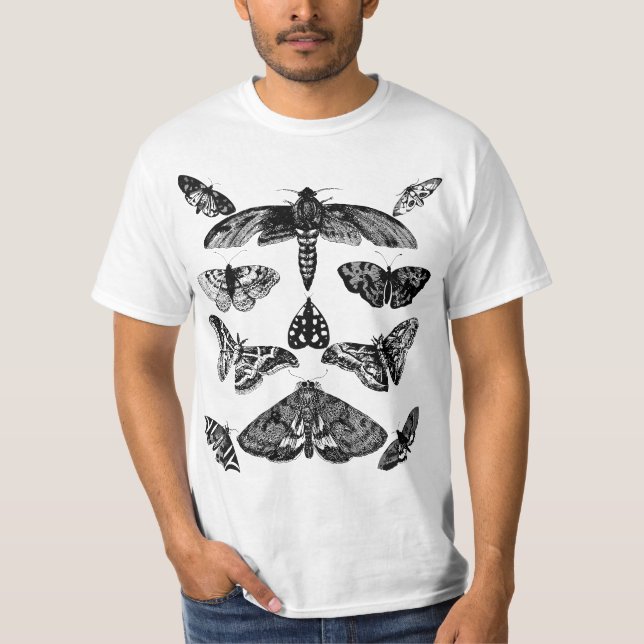 Moth Print Tee Vintage Insect Illustration Bug Col (Framsida)