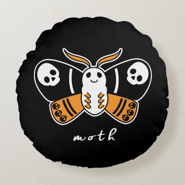Moth Round Halloween Pillow Rund Kudde (Framsidan)
