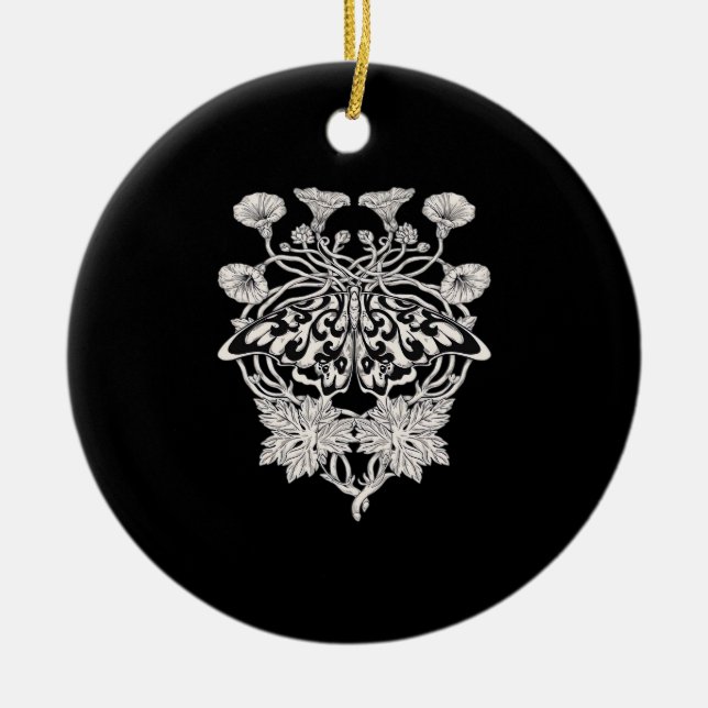 Moth Talisman - Whimsigoth Screenprint Stil Drawi Julgransprydnad Keramik (Framsidan)