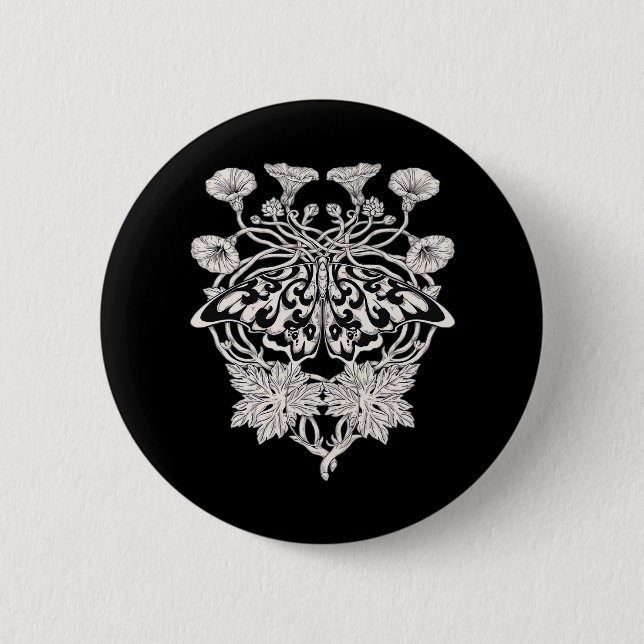 Moth Talisman - Whimsigoth Screenprint Stil Drawi Knapp (Framsida)