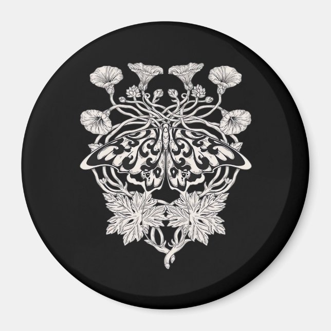 Moth Talisman - Whimsigoth Screenprint Stil Drawi Magnet (Framsidan)