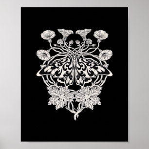 Moth Talisman - Whimsigoth Screenprint Stil Drawi Poster