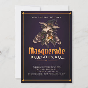 Moth Witch Halloween Maskeradbal Invitation Inbjudningar