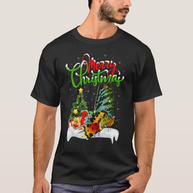 Moth   Xmas Decorations Santa Moth Christmas T Shirt (Framsida)