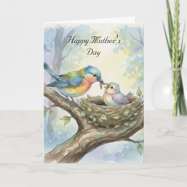Mother and Baby Bird Mother's Day Card Kort (Framsida)