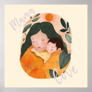 Mother and Baby Boho Art Poster for Home Decor