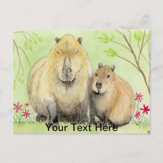 Mother and Baby Capybara Vykort (Framsida)