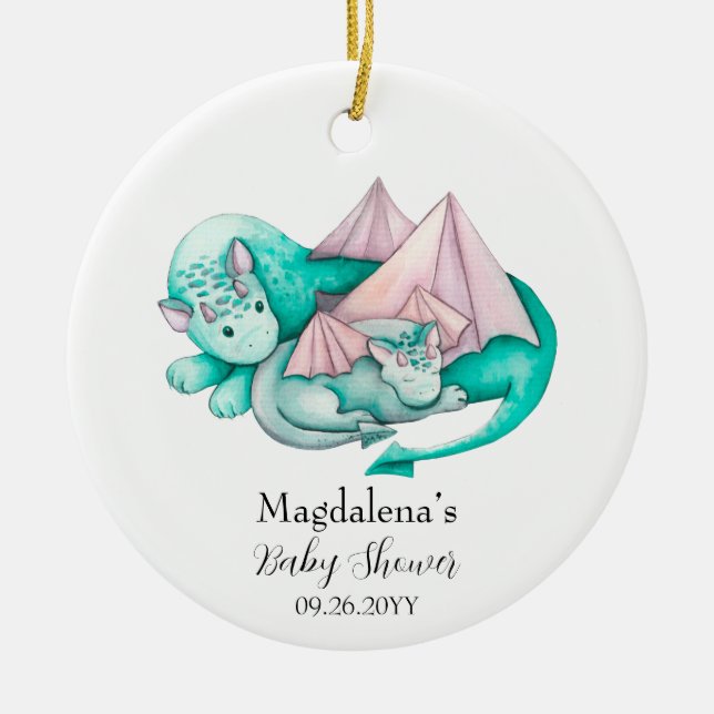 Mother and Baby Dragon Baby Shower Keepsake  Julgransprydnad Keramik (Framsidan)