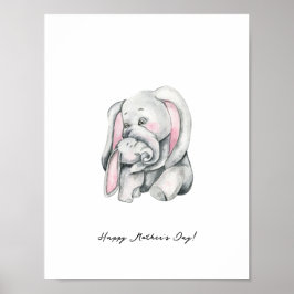 Mother And Baby Elephant Happy Mother's Day Poster
