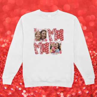 Mother and Child Photo Valentine Red Plaid Hearts T Shirt