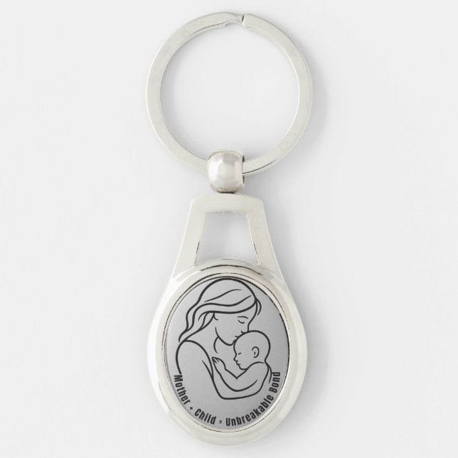 Mother and Child Unbreakable Bond | Oval Keychain Ovalt Silverfärgad Nyckelring (Framsidan)