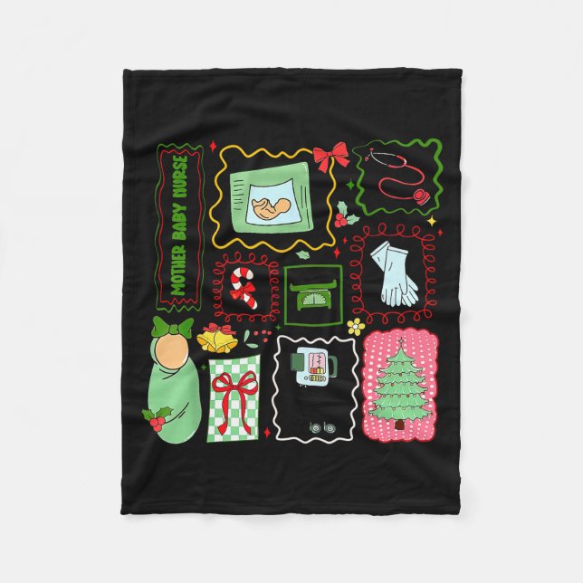 Mother Baby Nurse Christmas Stamp Stpartum Materni Fleecefilt (Framsidan)