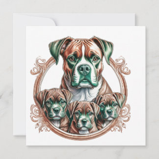 Mother Boxer And Her 3 Pups Inbjudningar