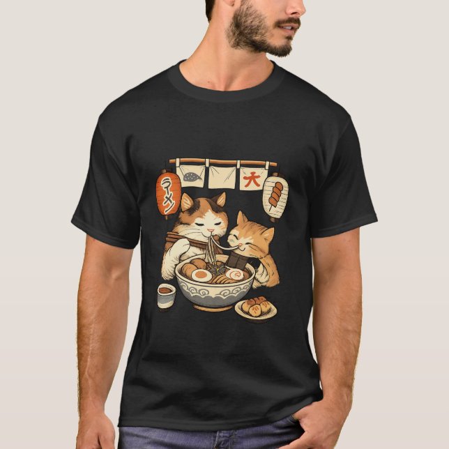 Mother Cat & Kitten Ramen Shirt – Cute Japanese  T (Framsida)