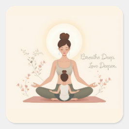 Mother Child Yoga Meditation Art Fyrkantigt Klistermärke