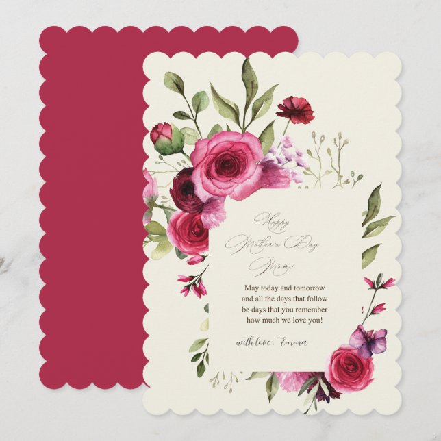 mother day cards floral elegant (Fram/baksida)