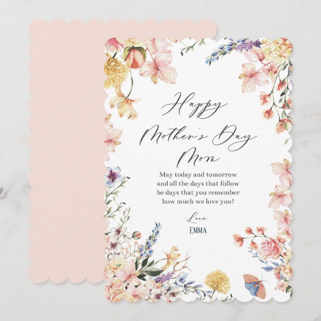 mother day cards floral elegant (Fram/baksida)
