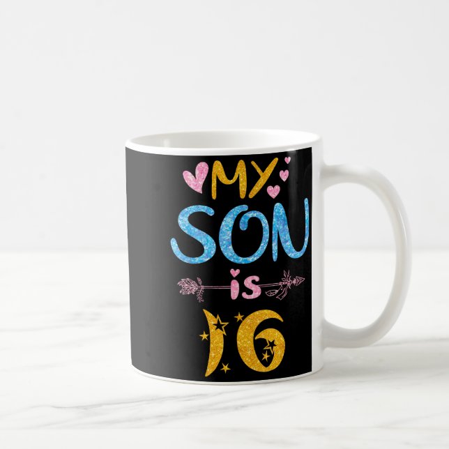 Mother father mom dad happy birthday son is 16 kaffemugg (Höger)