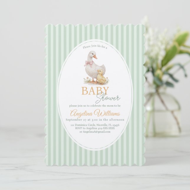 Mother Goose and Gosling Baby Shower Invitation Inbjudningar (Stående Fram)