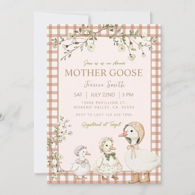 Mother Goose Baby Shower Gender Neutral Inbjudningar (Framsida)