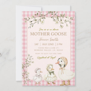 Mother Goose Baby Shower Rosa Flicka Inbjudningar