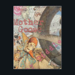 Mother Goose-rim och sagovärld Vykort<br><div class="desc">Mother Goose-illustration - Denna vintagekollage är en söt samling av några av de klassiska Mother Goose-bilderna från förr,  alla samlade i ett gammaldags Mother Goose-mönster. Den innehåller Mother Goose,  en groda,  en måne,  dansande lamm och en dansande gris.</div>
