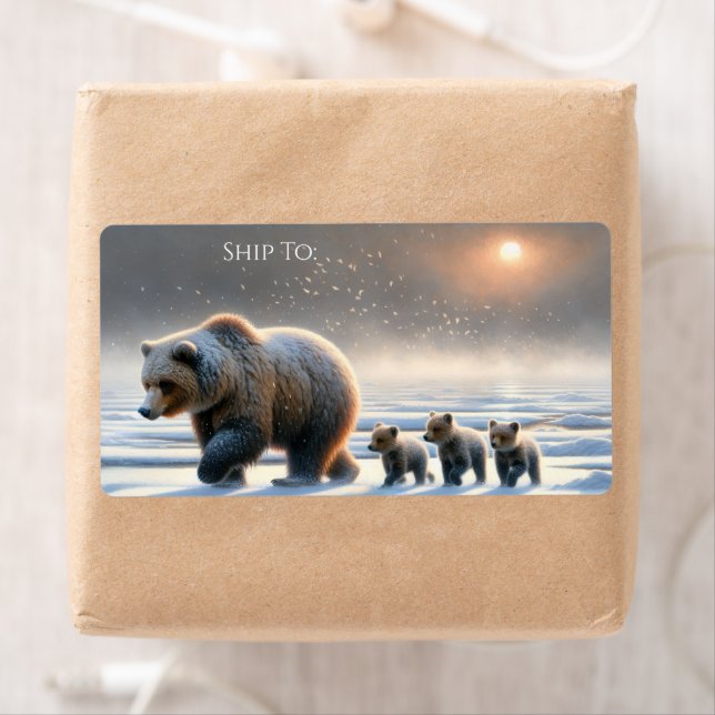 Mother Grizzly Baby Bear Cubs Frozen Arctic Tundra Fraktsedel (Insitu)