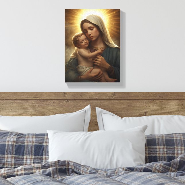 Mother Mary and Baby Jesus Stretched Canvas Print (Insitu (sovrum))