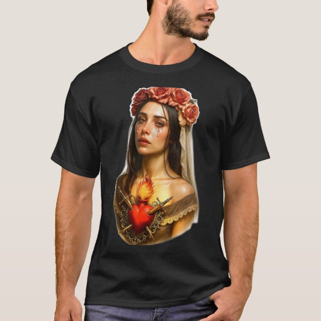 Mother Mary Sacred Heart Cry  T Shirt (Framsida)