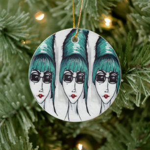 Mother Monster Teal Bihuvud Sunglasses Popkonst Julgransprydnad Keramik