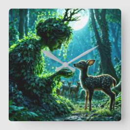 Mother nature's gentle touch on a spotted fawn fyrkantig klocka