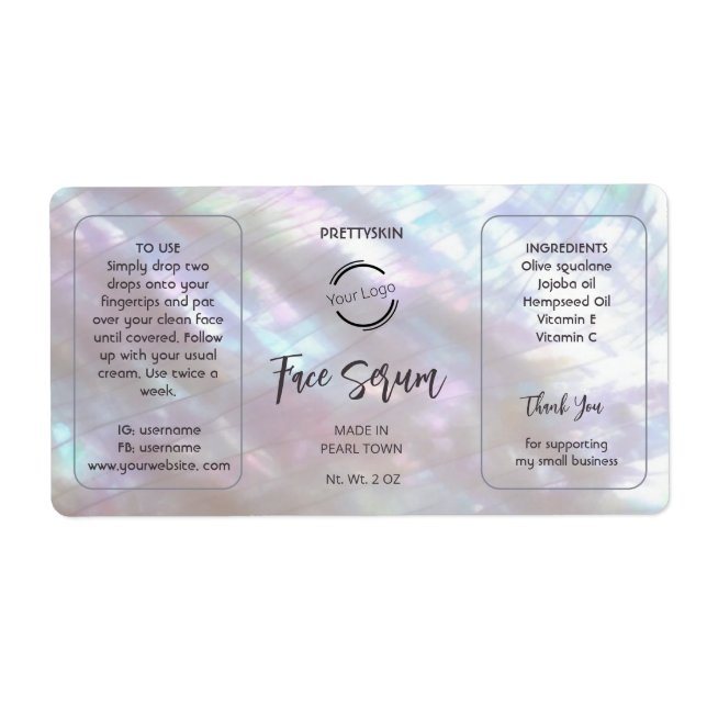 Mother-of-pearl Shimmering Serum Label Fraktsedel (Framsidan)