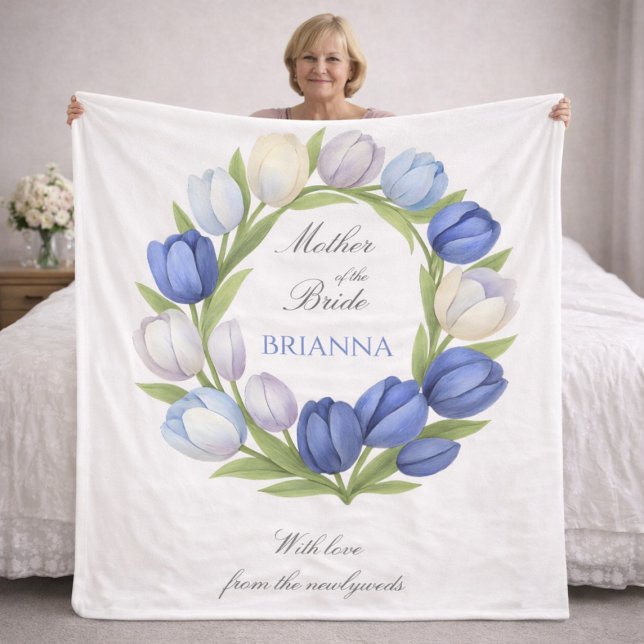 Mother of the Bride Blue Tulips Wedding Gift   Fleecefilt (Skapare uppladdad)