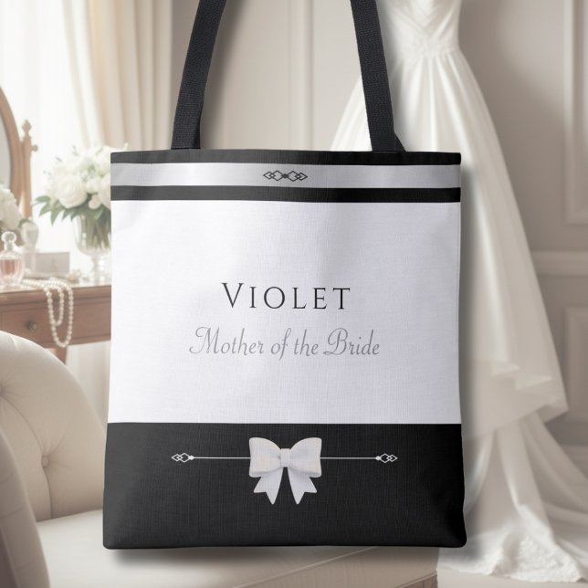 Mother of the Bride Gift | Elegant Custom Tote Tygkasse (Elegant Mother of the Bride keepsake tote bag with minimalist design in a wedding suite)