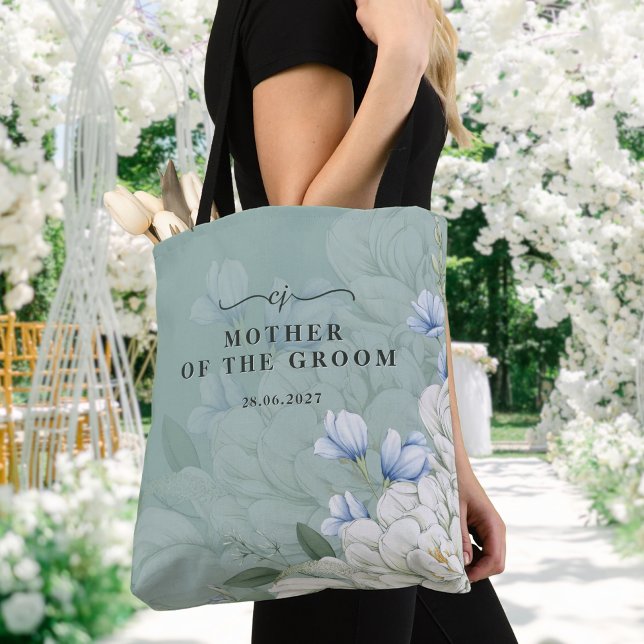 Mother of the Groom Sage Green Floral Wedding Tote Tygkasse (Skapare uppladdad)