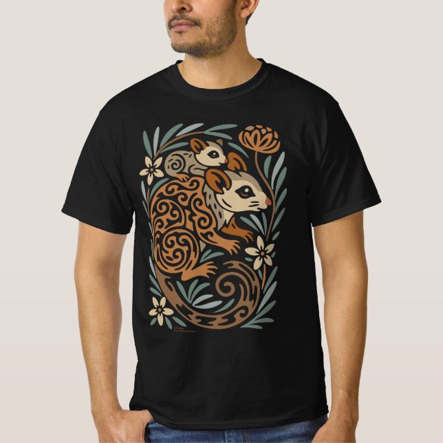 Mother Possum & Baby – Tribal Aussie Wildlife Art T Shirt (Framsida)
