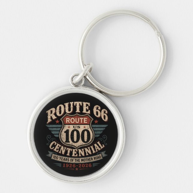 Mother Road Centennial Resväsenhet Rund Silverfärgad Nyckelring (Framsidan)