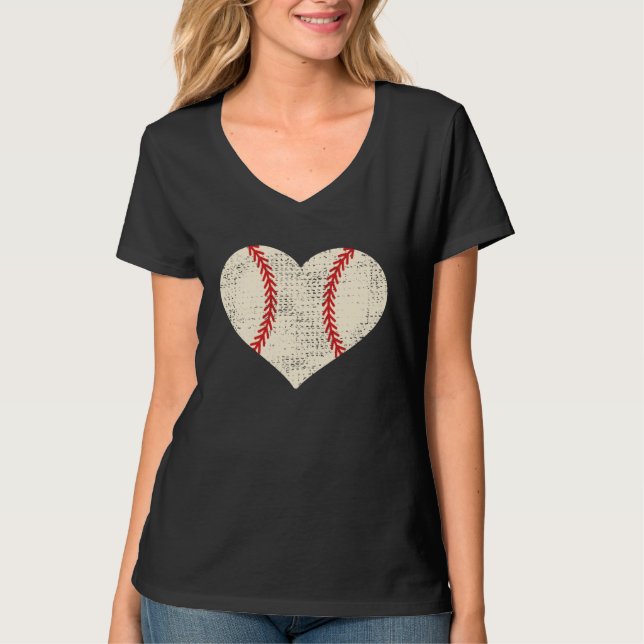 Mother s Day  Distressed Heart Baseball Heart Mom  T Shirt (Framsida)