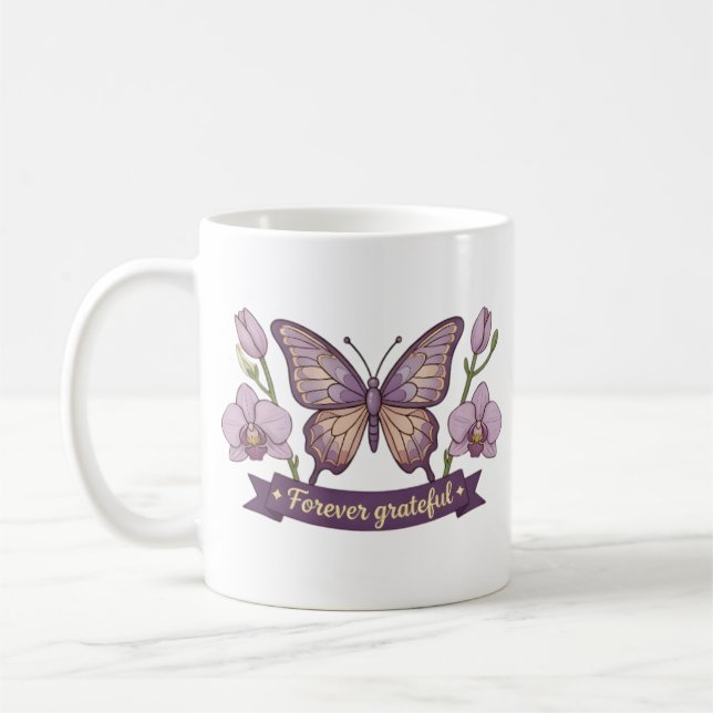 Mother’s Day Gift - Grateful Butterfly Floral Kaffemugg (Vänster)